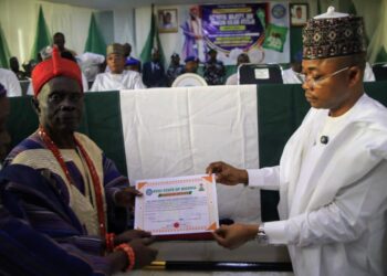 Governor Ododo presents Staff of Office to Akinrin of Ekinrin-Ade