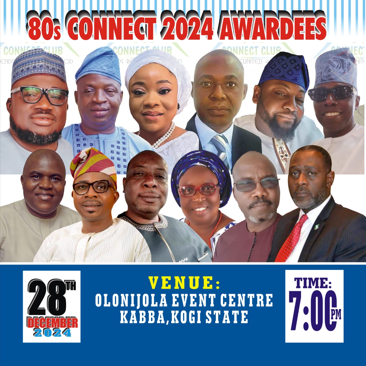 AIG IDOWU OWOHUNWA, HON. ZACCHEAUS DARE MICHEAL, WALE ALEDARE, SIR. JOHNSON JIMOH, MRS. JAGBORO, ALFRED BELLO, OGUGUA JOSEPH, SEGUN TOLUHI, TOBA JOSHUA, SHADE OLOBATOKE, MAYOMI OLONIRUHA, FUNSHO OLORUNPOMI BAGS 80s CONNECT YEAR 2024 AWARD OF EXCELLENCE